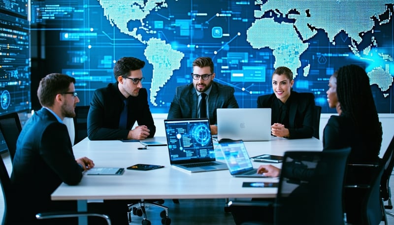 Cybersecurity experts collaborating on compliance solutions Cybersecurity experts collaborating on compliance solutions